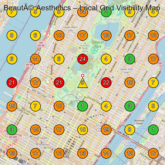 Beauté Aesthetics Medical Spa GeoGrid ranking map for New York NY